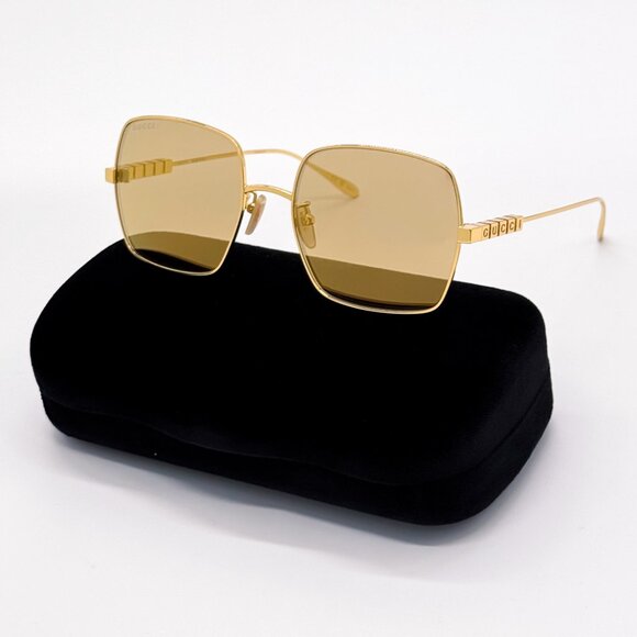 NEW GUCCI GG1434S 004 SQUARE GOLD SUNGLASSES GUCCI EYEWEAR - Picture 1 of 12